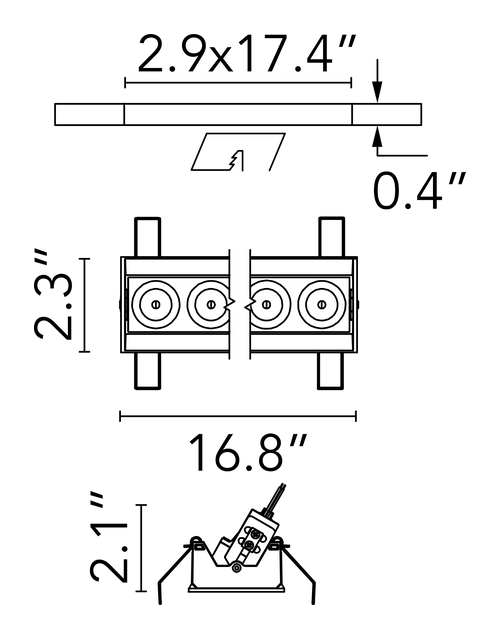 Light Shadow No Trim Downlight by Flos, size drawing: Light Shadow Adjustable No Trim 12 Spots