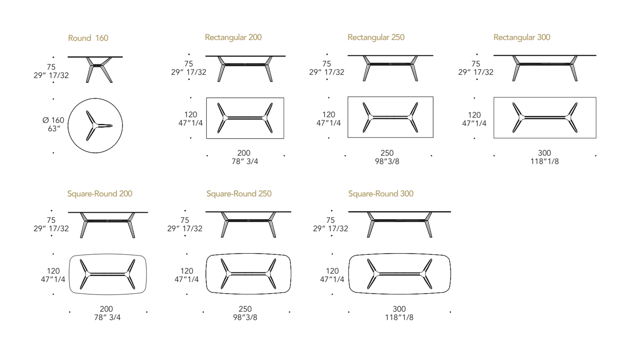 Orizzonte 72 Dining Table by Reflex, size drawing