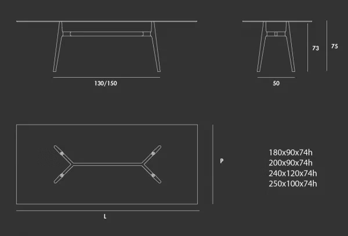 Lewood Rectangular Table by Sovet, size drawing
