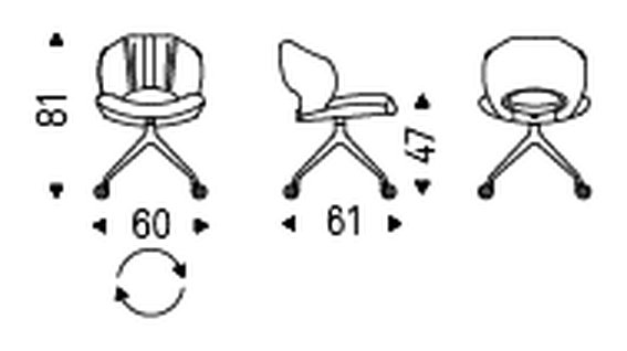 Miranda Wheels Armchair by Cattelan Italia, size drawing