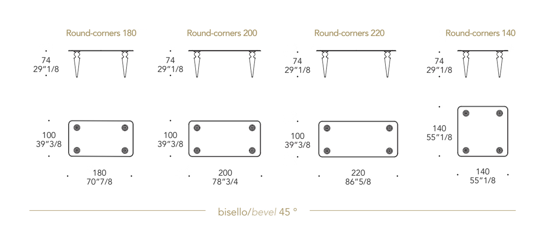 Gran Canal 72 Dining Table by Reflex, size drawing 3