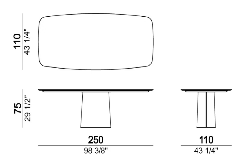 Icon Dining Table by Arketipo, size drawing