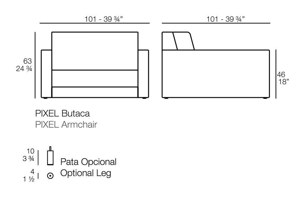 Pixel Lounge Chair by Vondom, size drawing