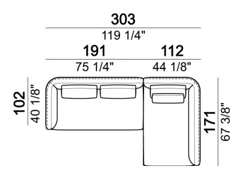 Self Control Sofa by Arketipo, size drawing: Composition A