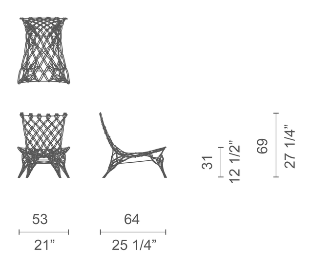 Knotted Chair by Cappellini, size drawing