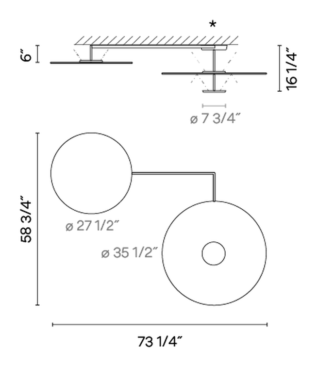 Flat Lighting Collection by Vibia, size drawing: Model 5924