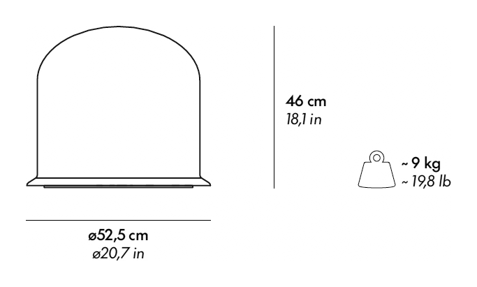 Puffo Ottoman by Gufram, size drawing
