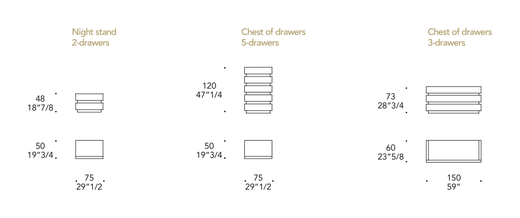 Luce Comò Dresser by Reflex, size drawing