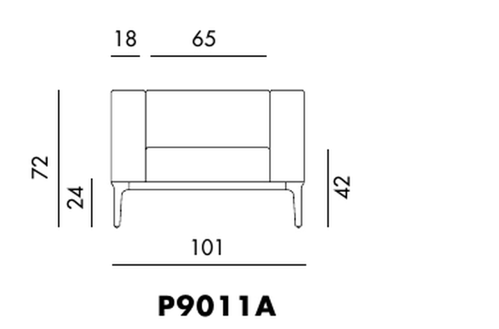 Slim Sofa by Sovet, size drawing: P9011A