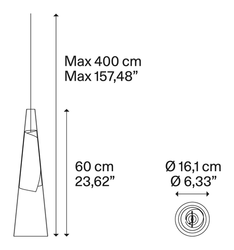 Cono di Luce Cluster Pendant Lamp by Lodes, size drawing: Cono di Luce large