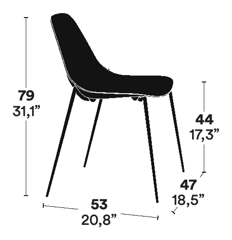 Mammamia Chair by Opinion Ciatti, size drawing: STACKABLE