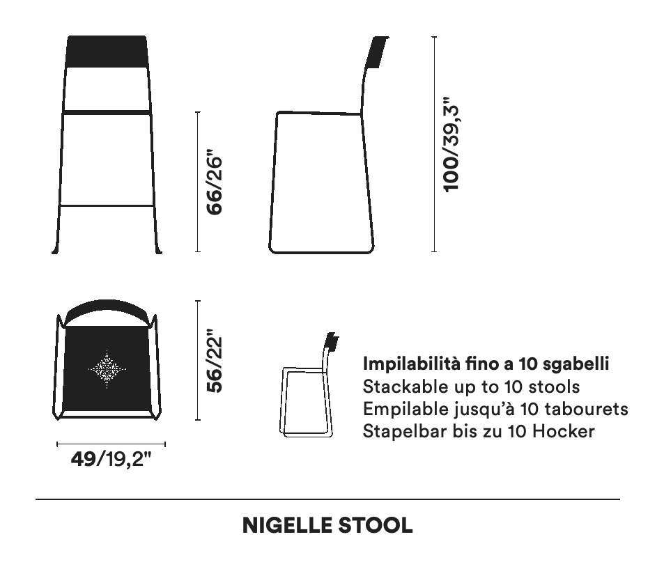 Nigelle Stool by Opinion Ciatti, size drawing