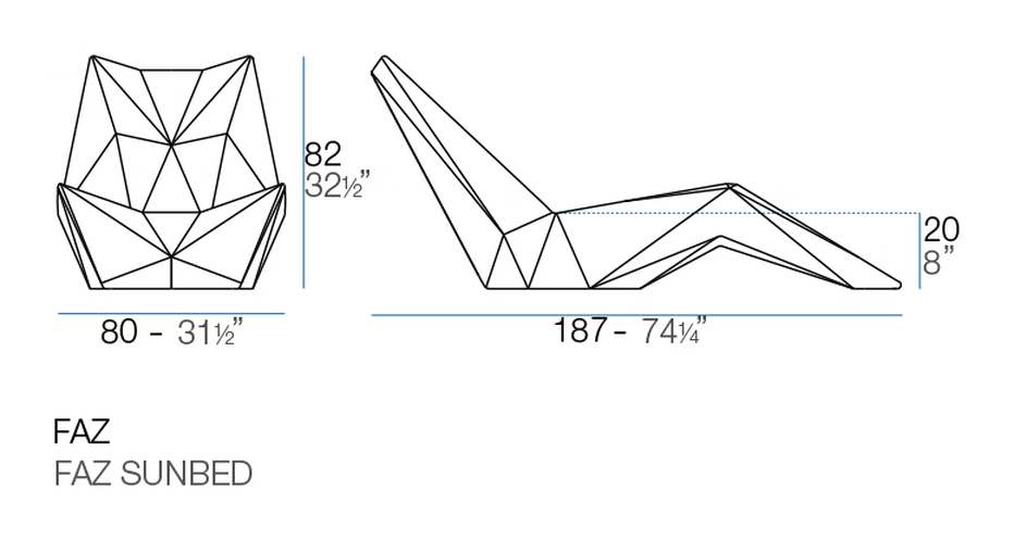 Faz Sunbed 187 × 80 × 82 cm by Vondom, size drawing