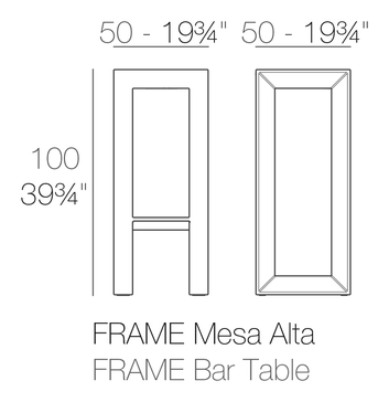 Frame Bar Table 50 × 50 × 100 by Vondom, size drawing