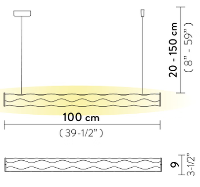 Hugo Pendant Lamp by Slamp, size drawing: Hugo Suspension / Hugo Vertical (horizontal)