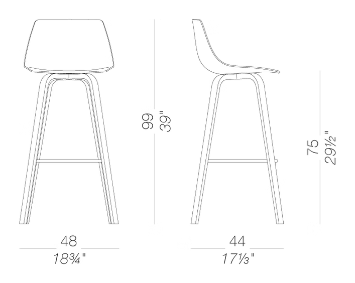 Miunn S105_75 Bar Stool by LaPalma, size drawing