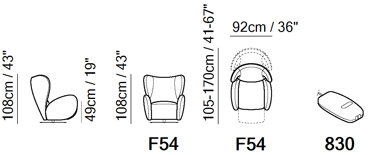 Fiorita Power Recliner by Natuzzi Italia, size drawing