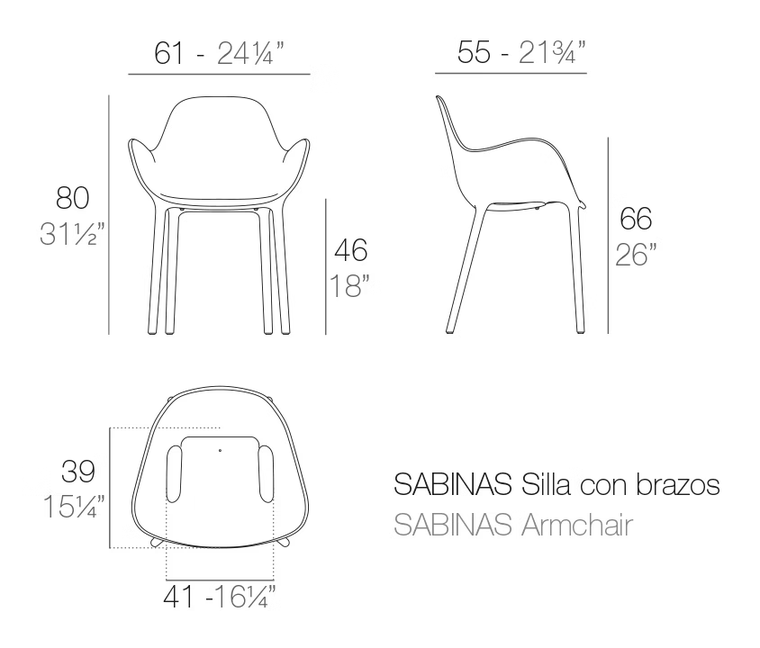 Sabinas Armchair by Vondom, size drawing