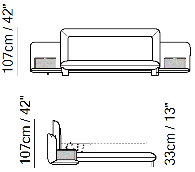 Flow Bed by Natuzzi Italia: Bed with electric slats mechanism 203X203 with boiserie, outline drawing with sizes