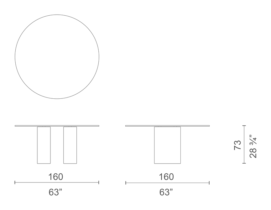 Dolmen Glass Table by Cappellini, size drawing: DOG4