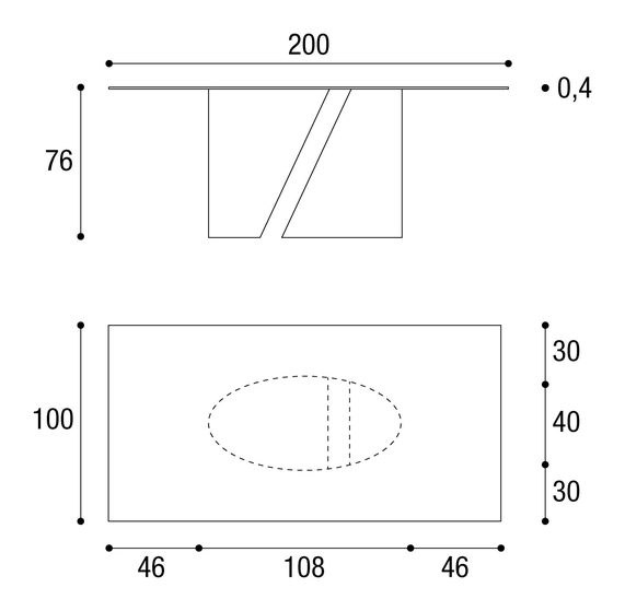Wadi Dining Table by Lago, size drawing: 2515W