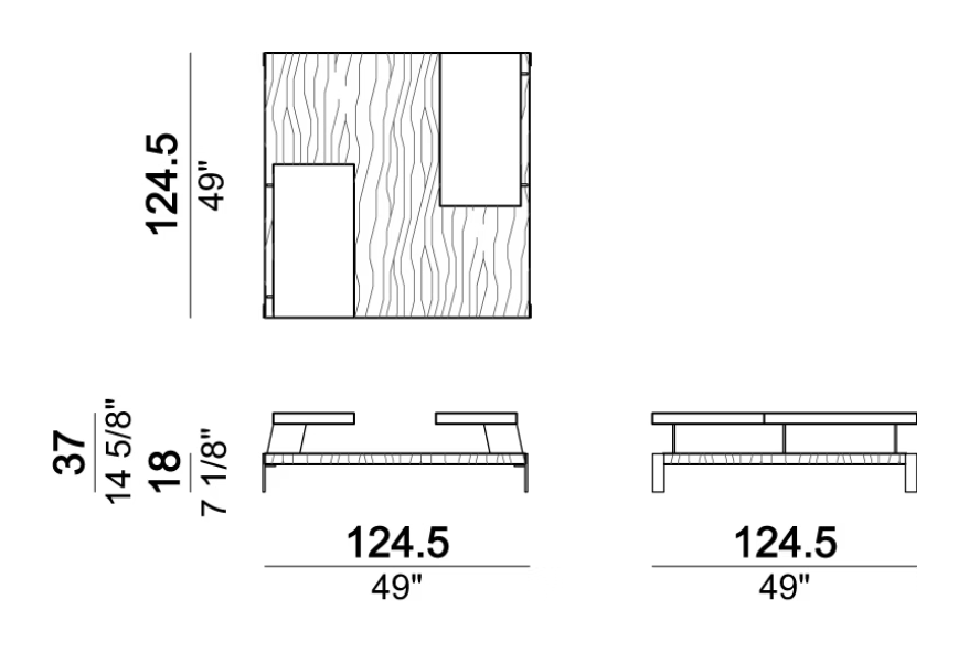 That's Life Coffee Table by Arketipo, size drawing: Coffee table
