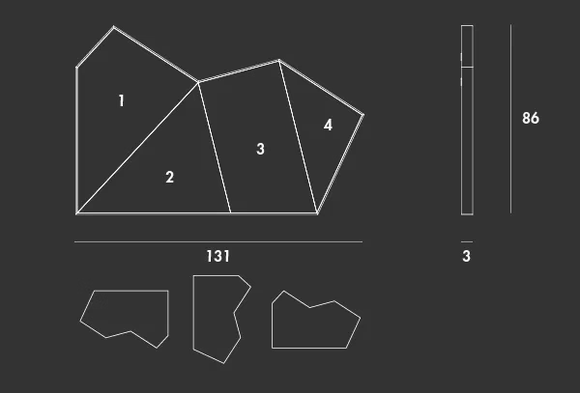 Origami Mirror by Sovet, size drawing