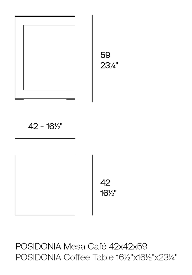 Posidonia C Table by Vondom, size drawing