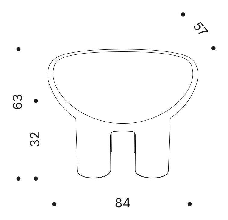 Roly Poly Armchair by Driade, size drawing