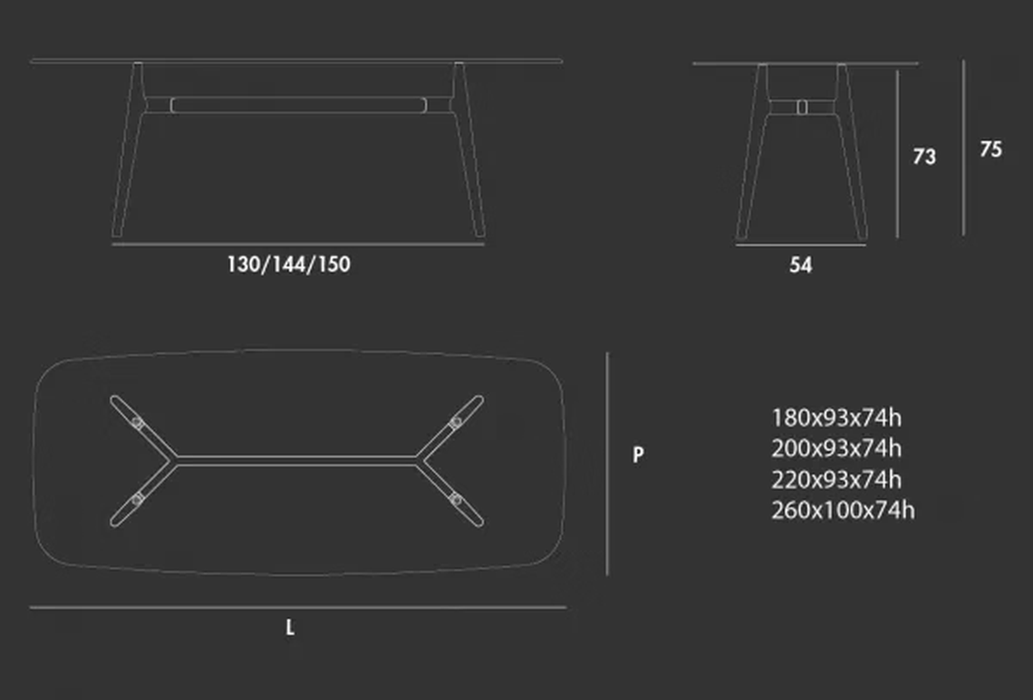 Lewood Shaped 02 Table by Sovet, size drawing