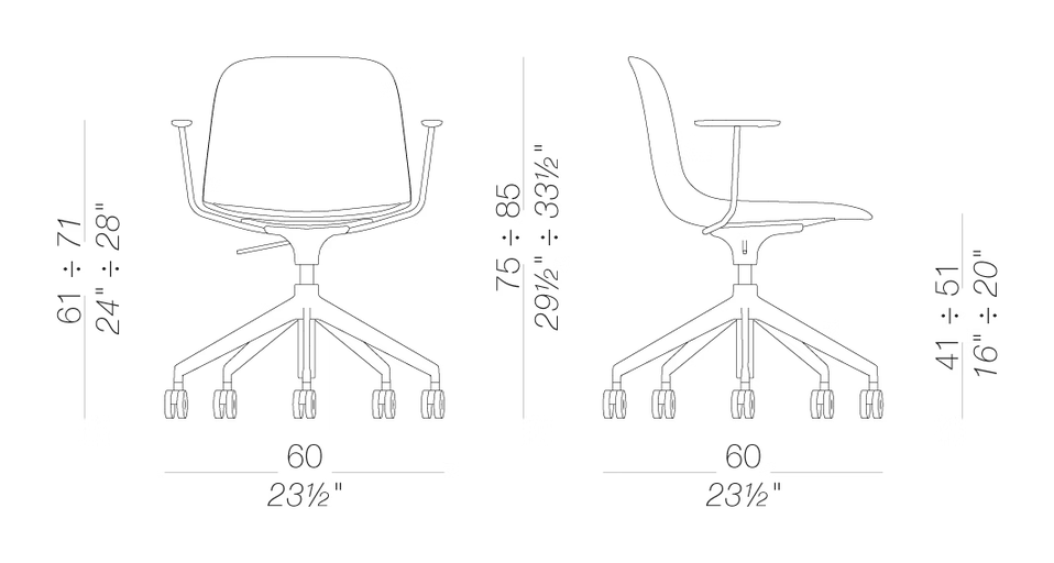 Seela S341 Chair by LaPalma, size drawing