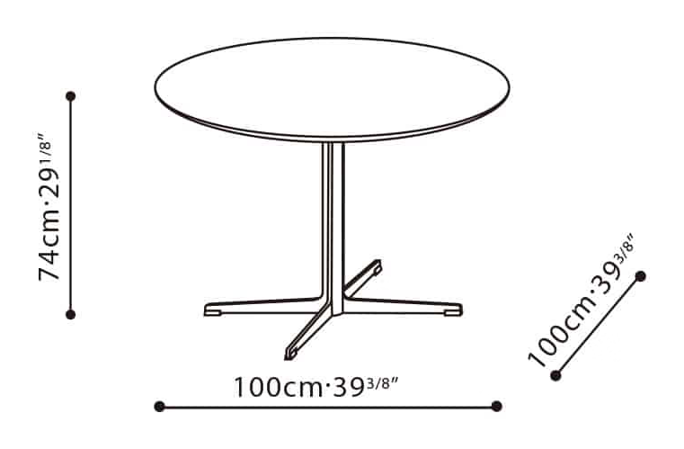 Vary Dining Table by Camerich, size drawing: C05D1412