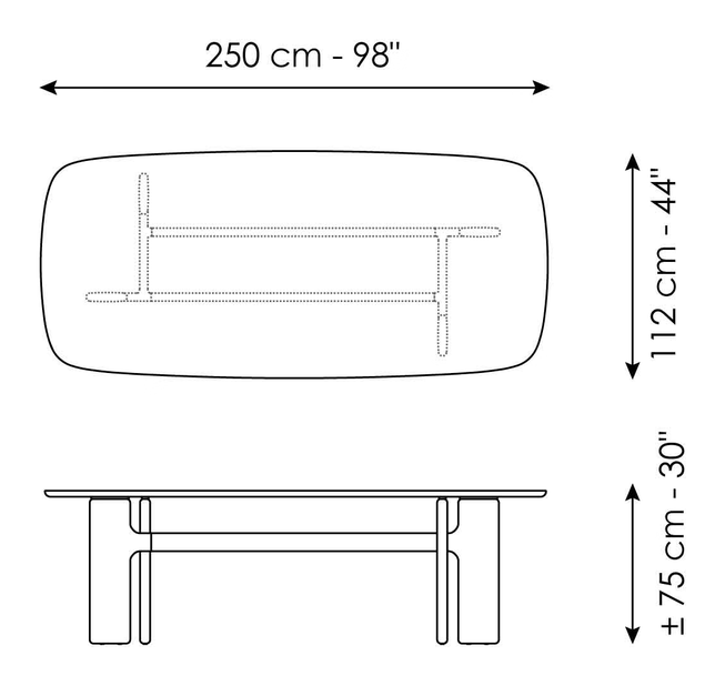 Hippos Dining Table by Bonaldo, size drawing 3