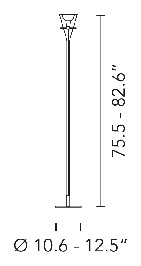 Flûte Floor Lamp by Fontana Arte, size drawing