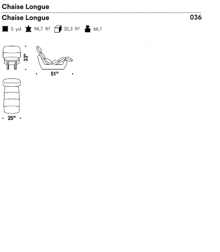 Lilo Chaise Lounge by Moroso, size drawing