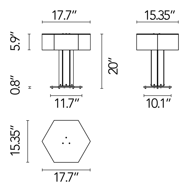 SuperWire Table Lamp by Flos, size drawing