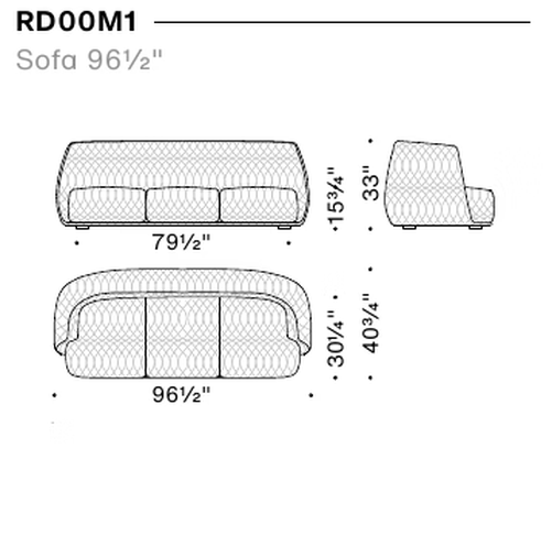 Redondo Sofa by Moroso, size drawing: Sofa 245 cm