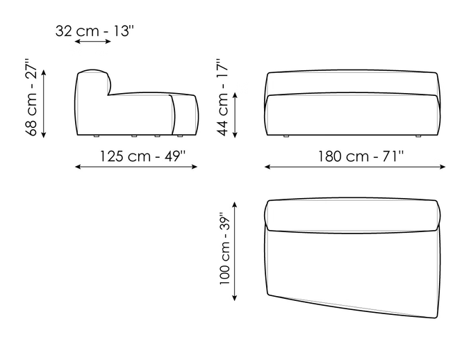 Peanut B. Modular Sofa by Bonaldo, size drawing: Trapezium