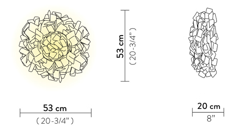 Clizia Ceiling/Wall Lamp by Slamp, size drawing: Clizia Ceiling/Wall Medium