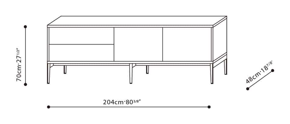 Pixel Media Cabinet by Camerich, size drawing: C0400220 + B4100210.3A (High feet)