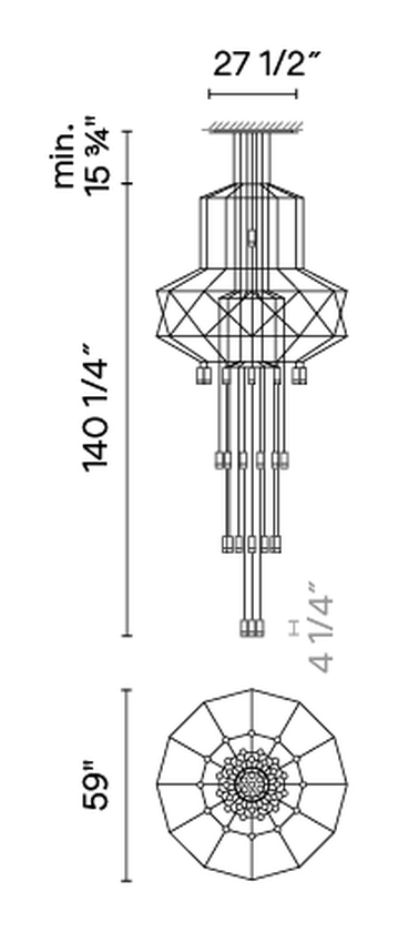 Wireflow Chandelier by Vibia, size drawing: Model 0375