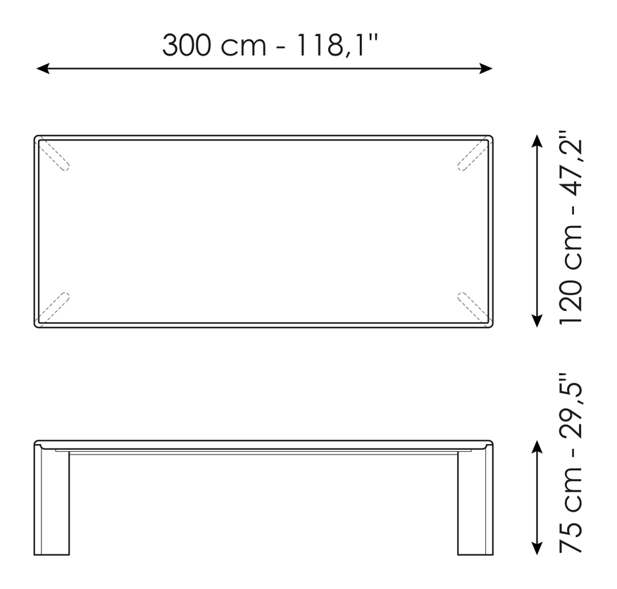 Oshi Dining Table by Bonaldo, size drawing: Oshi 300