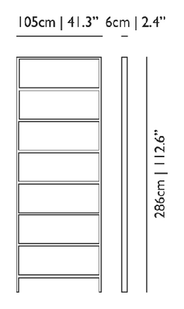 Oblique Display Shelf by Moooi, size drawing: Big