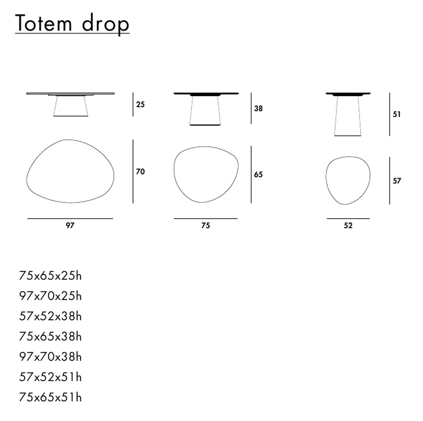 Totem Drop Coffee Table by Sovet, size drawing