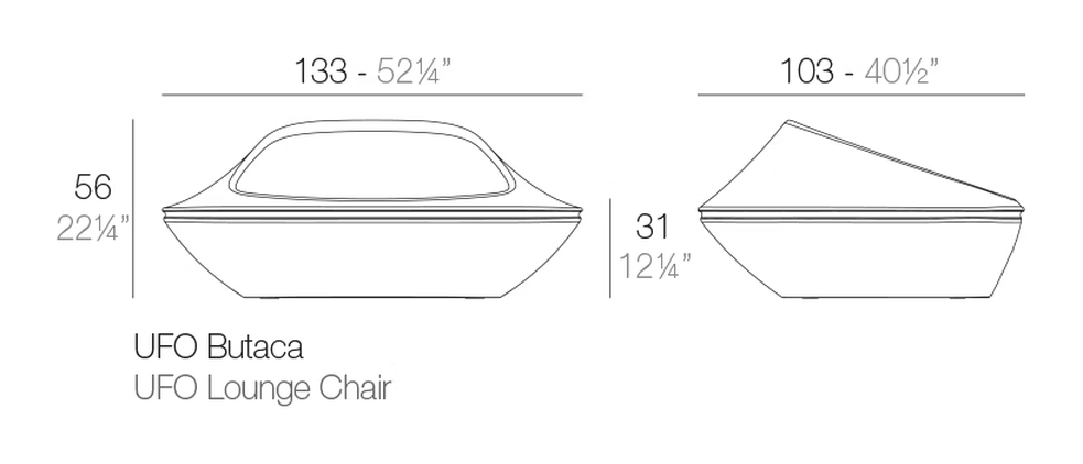 UFO Lounge Chair by Vondom, size drawing