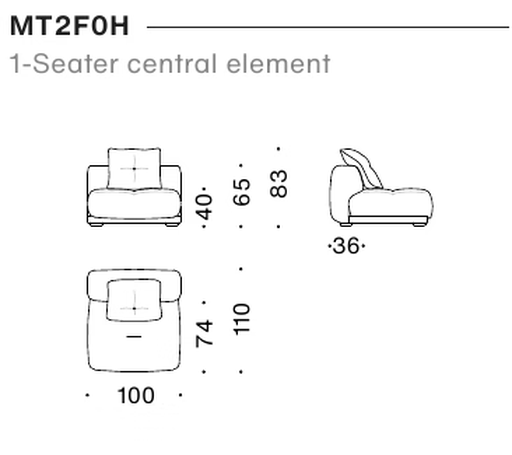 Me-Time Sofa by Moroso, size drawing: 1-Seater central element