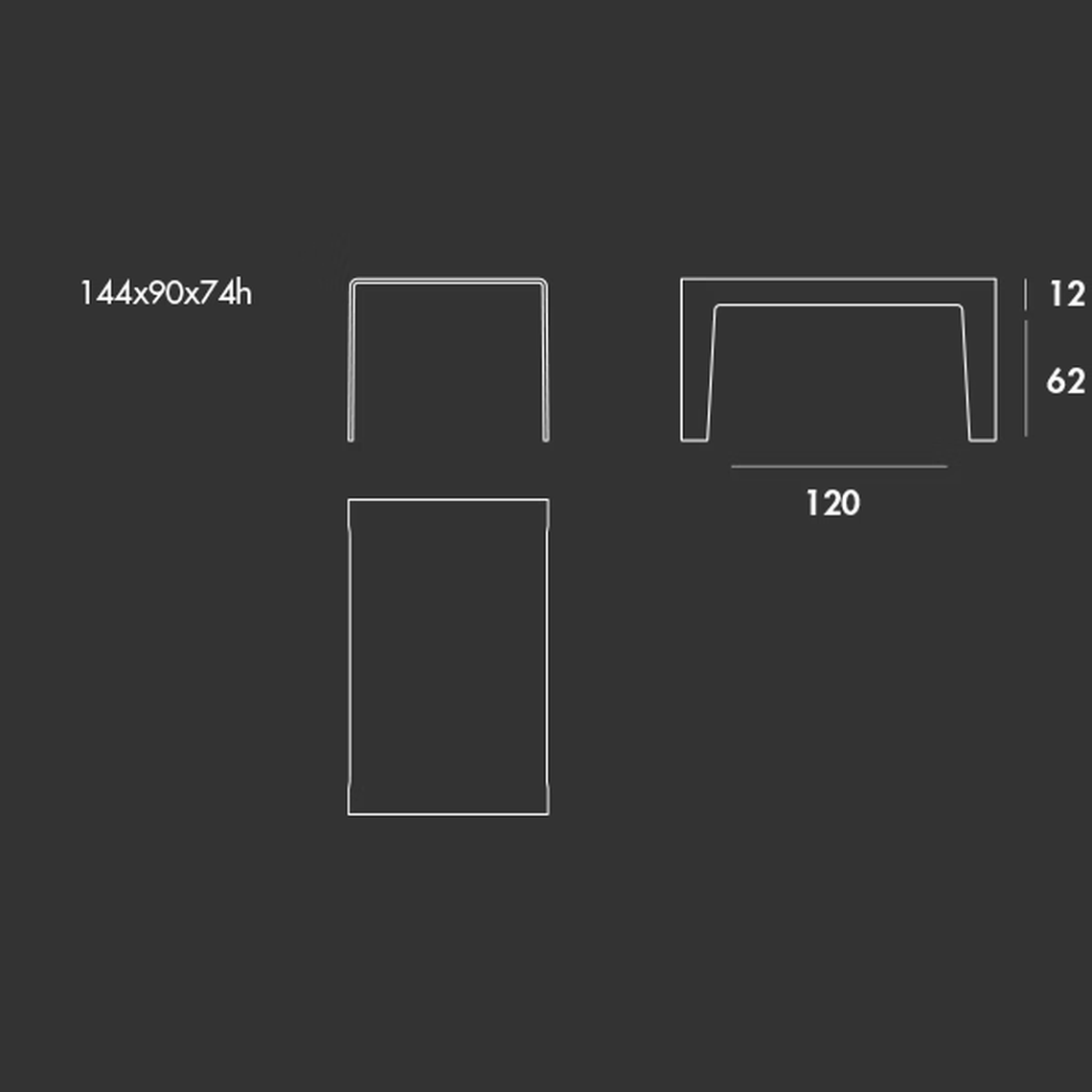 Frog Dining Table by Sovet, size drawing: Rectangular