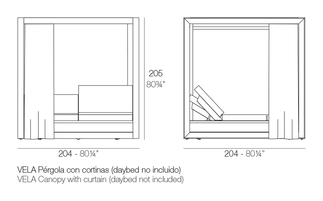 Vela Canopy With Curtains by Vondom, size drawing