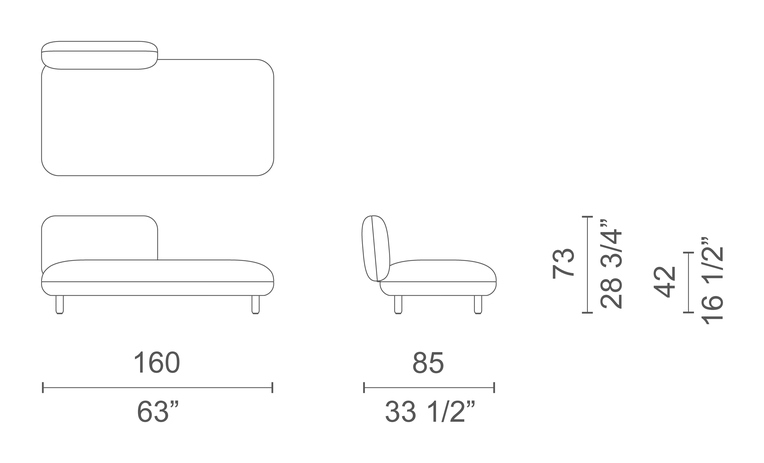 Hobo Contract Sofa by Cappellini, size drawing: HOB45