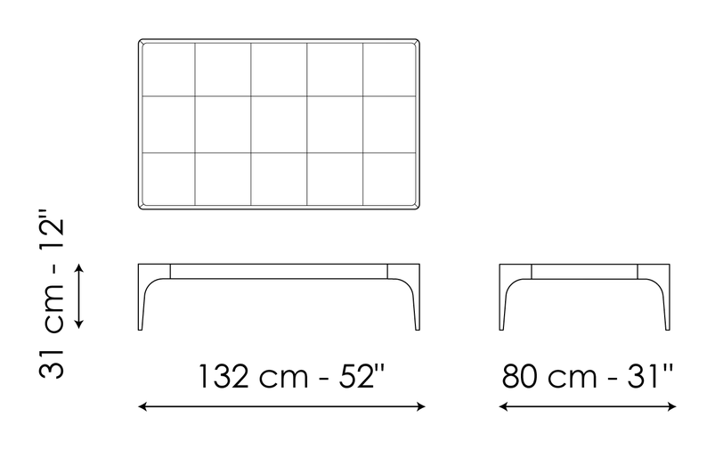 Passy Coffee Table by Bonaldo, size drawing: Passy 132x80
